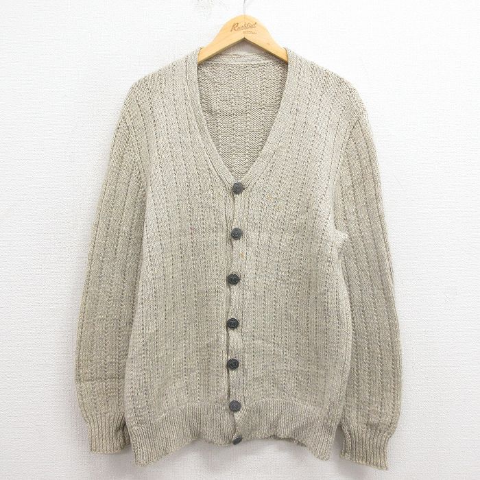 【20%OFF】M★古着 長袖 ニット カーディガン メンズ 80年代 80s グレー 25sep30 中古 トップス
