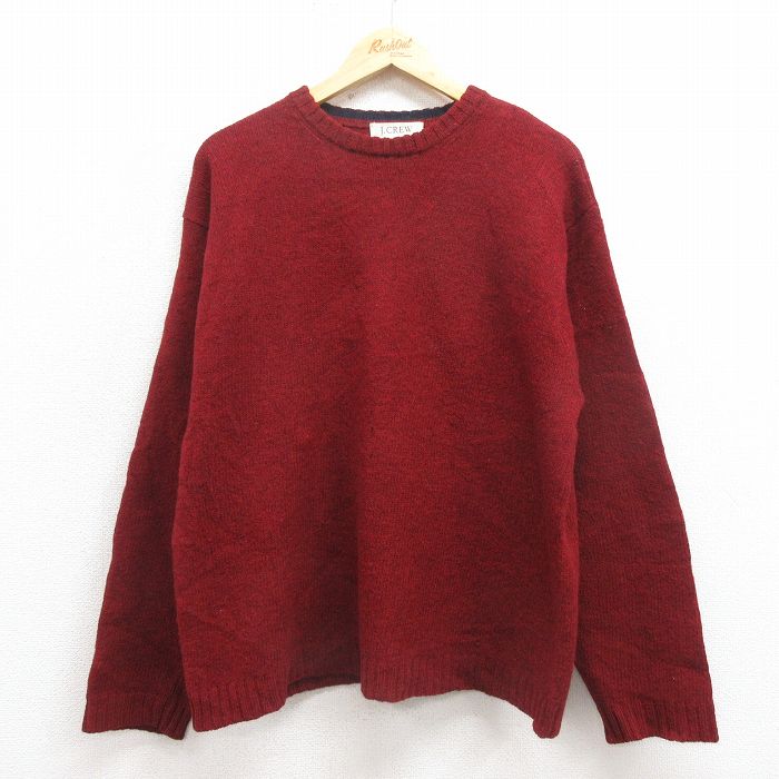 L★古着 ジェイクルー J.CREW 長袖 セーター メンズ 00年代 00s シェットランドウール クルーネック エンジ 25sep30 中古 ニット トップス