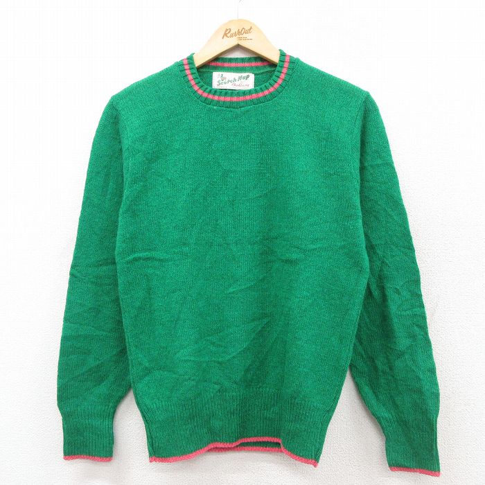 S★古着 長袖 セーター メンズ 90年代 90s 無地 ウール クルーネック USA製 緑 グリーン 25sep30 中古 ニット トップス