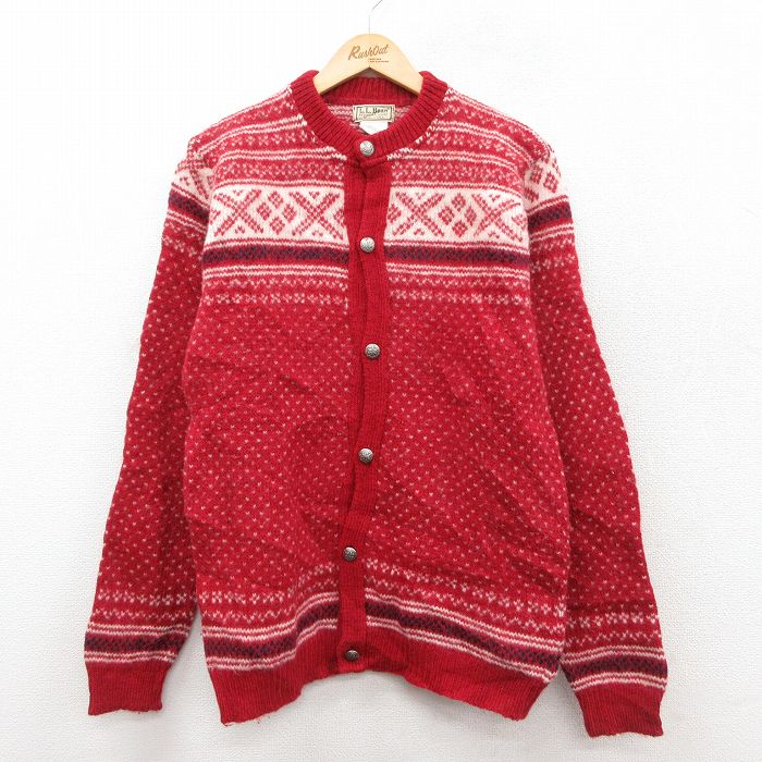 【20%OFF】M★古着 エルエルビーン LLBEAN 長袖 ニット カーディガン メンズ 80年代 80s ウール USA製 赤他 レッド 【spe】 25sep30 中古 トップス