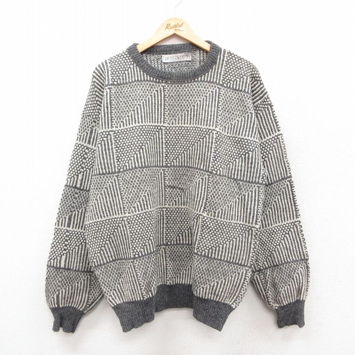 XL★古着 ジャンセン 長袖 セーター メンズ 90年代 90s クルーネック USA製 グレー他 25sep30 中古 ニット トップス