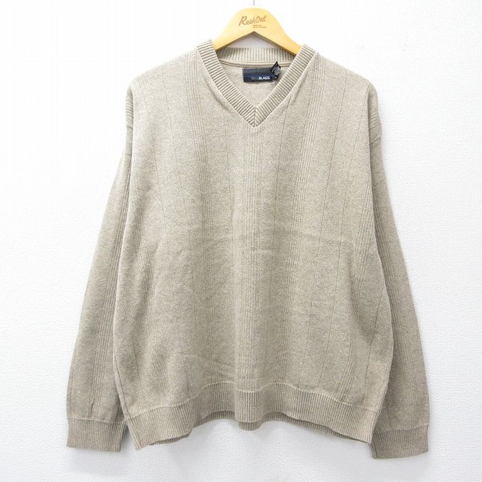 XL★古着 長袖 セーター メンズ 大きいサイズ Vネック ベージュ カーキ 25oct01 中古 ニット トップス