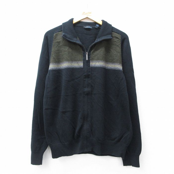 【50%OFF】バンヒューセン 長袖フルジップニットカーディガン ラグラン ブラック L | 古着