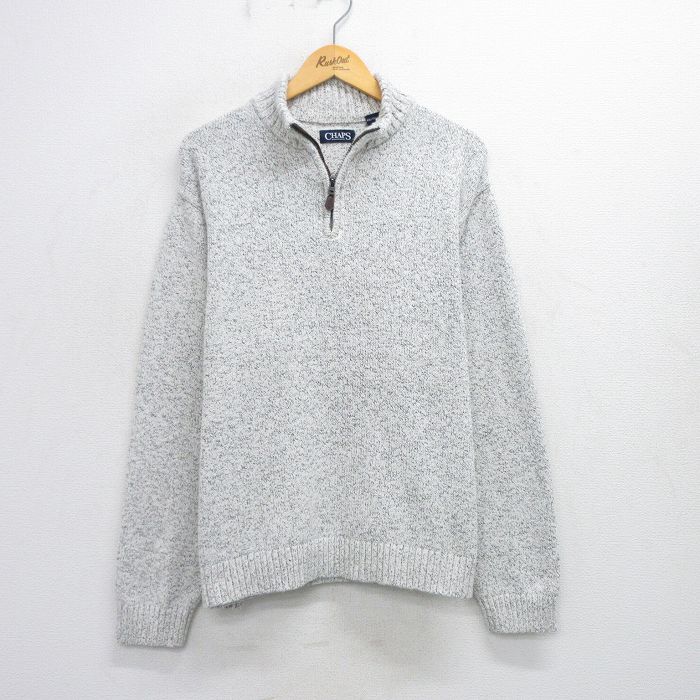 XL★古着 チャップス 長袖 ハーフジップ セーター メンズ 無地 大きいサイズ 白他 ホワイト 25oct01 中古 ニット トップス