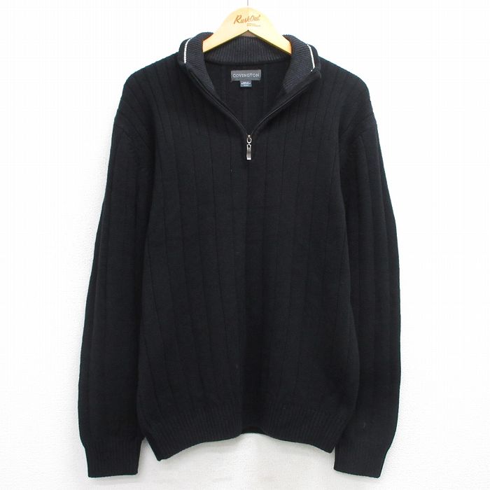 L★古着 長袖 ハーフジップ セーター メンズ 無地 黒 ブラック 25oct01 中古 ニット トップス