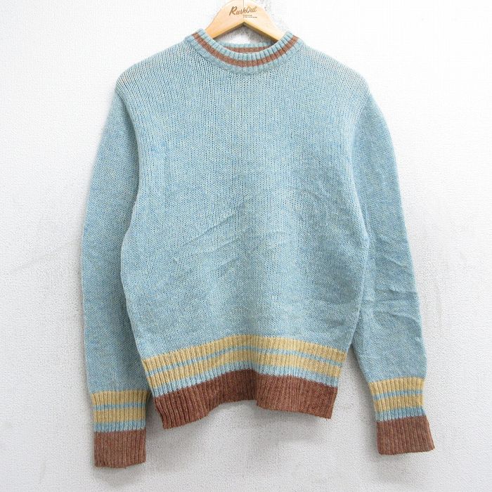 S★古着 長袖 セーター メンズ 80年代 80s クルーネック USA製 薄紺 ネイビー 25oct01 中古 ニット トップス