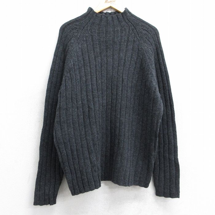 L★古着 ジェイクルー J.CREW 長袖 セーター メンズ 無地 ラグラン ラムウール モックネック ハイネック 濃グレー 25oct01 中古 ニット トップス