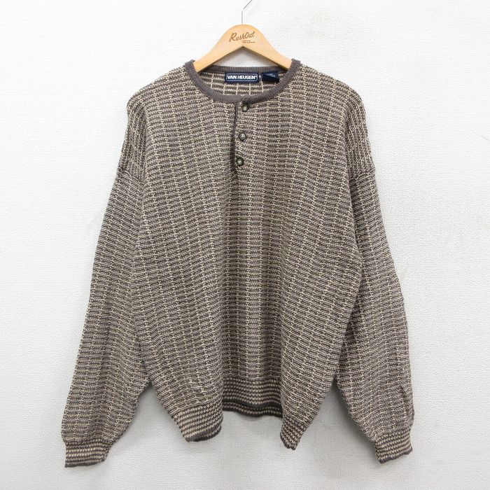 XL★古着 バンヒューセン 長袖 セーター メンズ 90年代 90s ヘンリーネック グレー他 25oct01 中古 ニット トップス