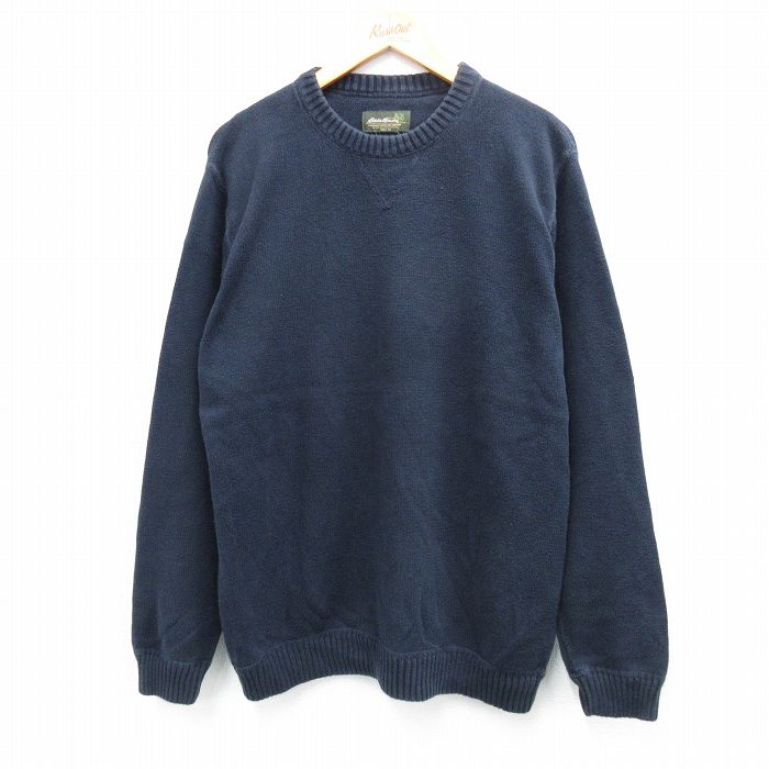 L★古着 エディーバウアー 長袖 セーター メンズ コットン クルーネック 紺 ネイビー 25oct01 中古 ニット トップス