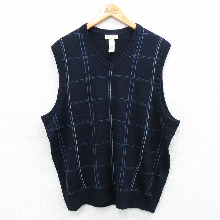 XL★古着 ドッカーズ ニット ベスト メンズ アクリル Vネック 紺他 ネイビー チェック 25oct01 中古 トップス