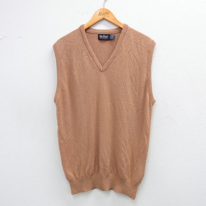 M★古着 ニット ベスト メンズ 80年代 80s Vネック USA製 茶系 ブラウン 25oct03 中古 トップス