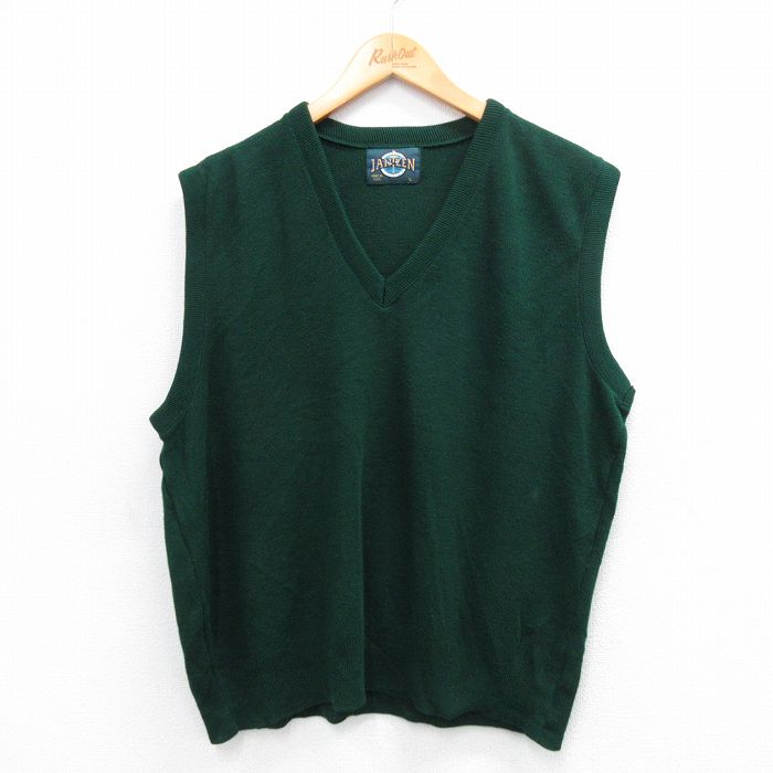 XL★古着 ジャンセン ニット ベスト メンズ 90年代 90s Vネック USA製 緑 グリーン 25oct03 中古 トップス
