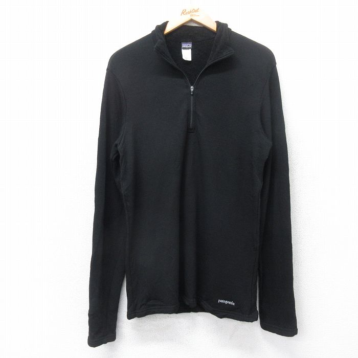 S★古着 パタゴニア patagonia 長袖 ハーフジップ トップス メンズ 00年代 00s ワンポイントロゴ メリノウール 黒 ブラック 25oct04 中古