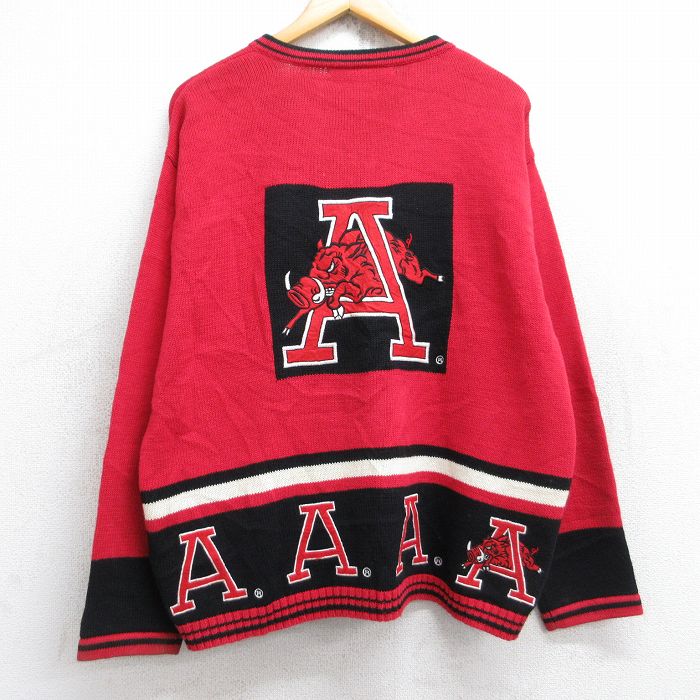 L★古着 長袖 ニット カーディガン メンズ 00年代 00s アーカンソーレイザーバックス 赤他 レッド 25oct04 中古 トップス