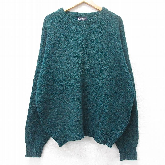 XL★古着 ランズエンド 長袖 セーター メンズ 90年代 90s 大きいサイズ ウール クルーネック USA製 緑他 グリーン 25oct04 中古 ニット トップス