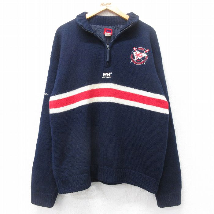 ヘリーハンセン 長袖ハーフジップセーター ワンポイント ネイビー L | 古着
