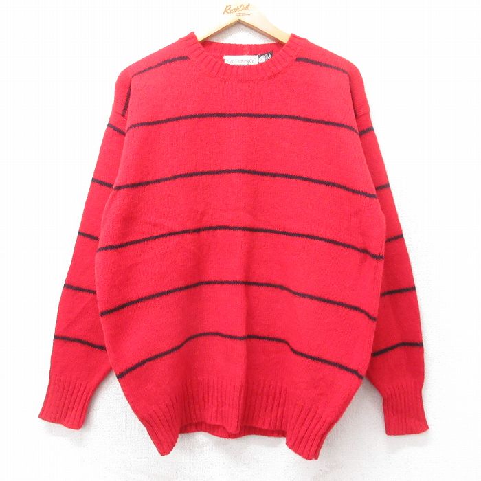 L★古着 ギャップ GAP 長袖 セーター メンズ 80年代 80s ウール クルーネック 赤他 レッド ボーダー 25oct04 中古 ニット トップス