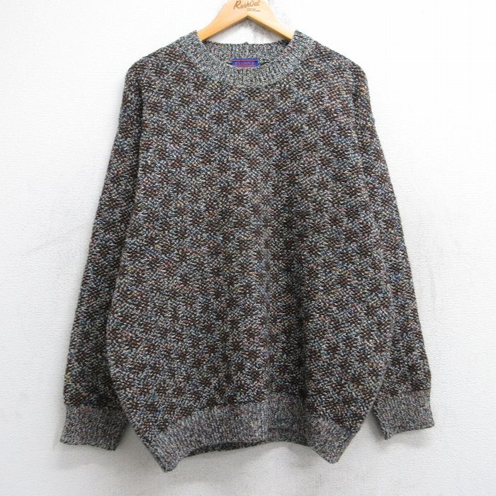 XL★古着 長袖 セーター メンズ 90年代 90s ウール クルーネック イタリア製 茶他 ブラウン 25oct04 中古 ニット トップス