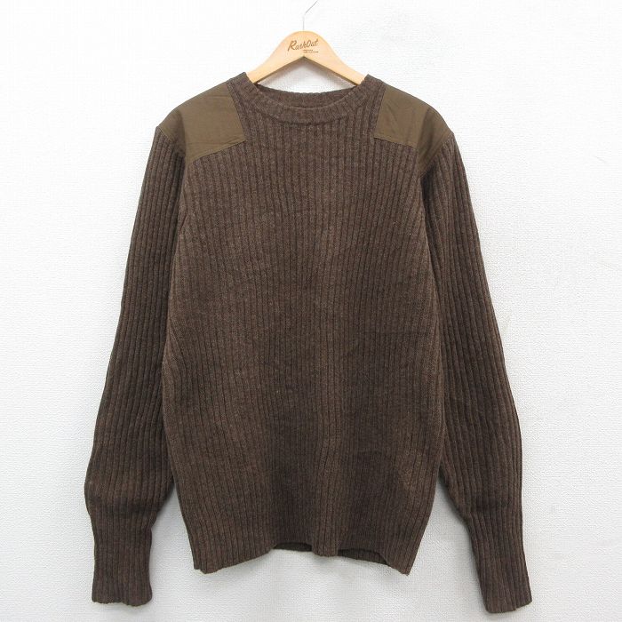 M★古着 エルエルビーン LLBEAN 長袖 コマンド セーター メンズ 00年代 00s 無地 ヒジ肩当て ラムウール クルーネック 茶 ブラウン 【spe】 25oct06 中古 ニット トップス