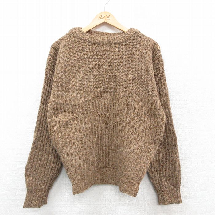 M★古着 カルバンクライン Calvin Klein 長袖 セーター メンズ 80年代 80s 無地 ウール クルーネック ベージュ カーキ 25oct06 中古 ニット トップス