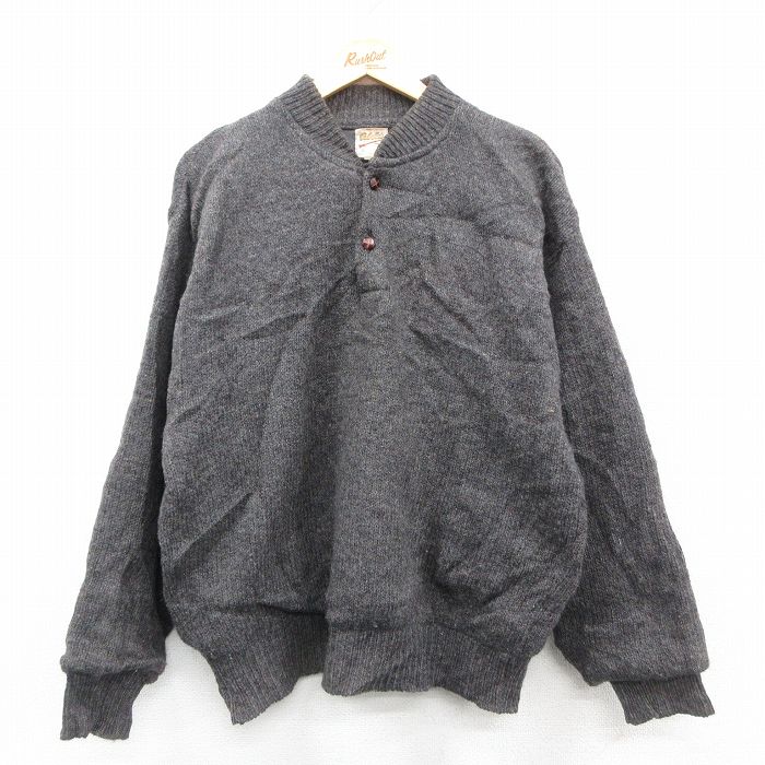 L★古着 カベラス 長袖 セーター メンズ 80年代 80s 無地 ヒジ当て ゴアテックス ウール ヘンリーネック 濃グレー 25oct06 中古 ニット トップス