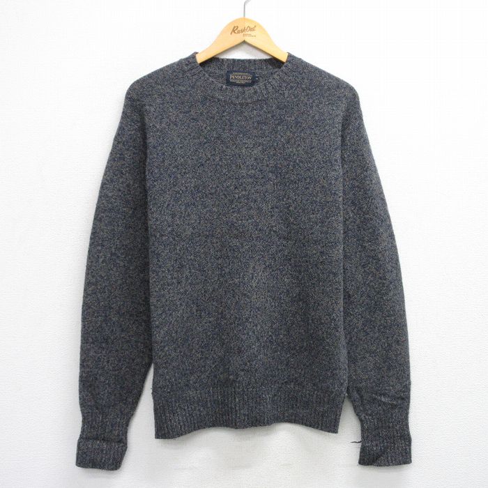 M★古着 ペンドルトン PENDLETON 長袖 セーター メンズ ウール クルーネック 紺他 ネイビー 25oct07 中古 ニット トップス