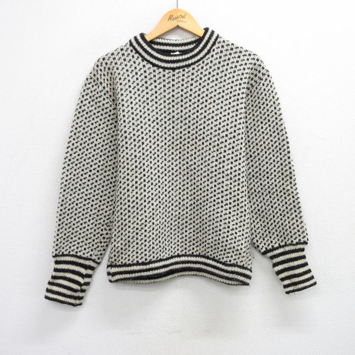 M★古着 長袖 セーター メンズ バーズアイ ウール クルーネック 白他 ホワイト 【spe】 25oct07 中古 ニット トップス