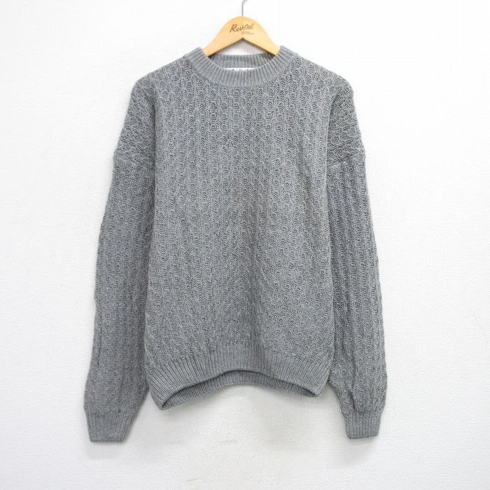 XL★古着 長袖 セーター メンズ クルーネック グレー 25oct07 中古 ニット トップス