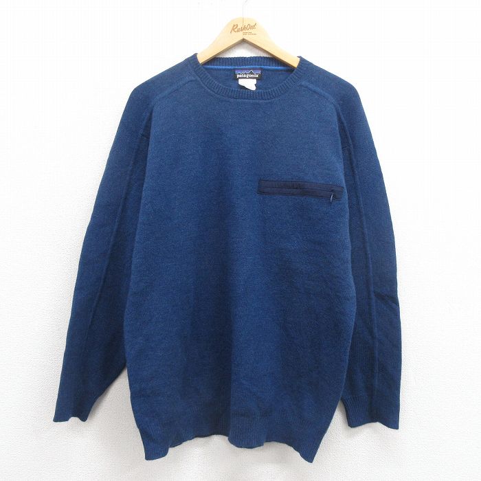 L★古着 パタゴニア patagonia 長袖 セーター メンズ ウール クルーネック 紺 ネイビー 25oct08 中古 ニット トップス