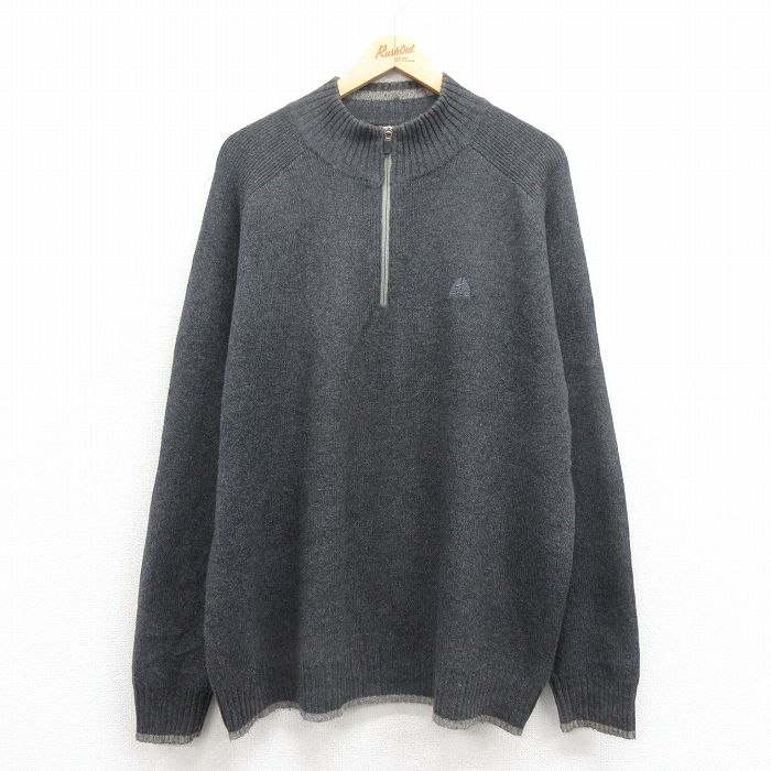 XL★古着 ナイキ NIKE ACG 長袖 ハーフジップ セーター メンズ ワンポイントロゴ ラグラン グレー 25oct08 中古 ニット トップス