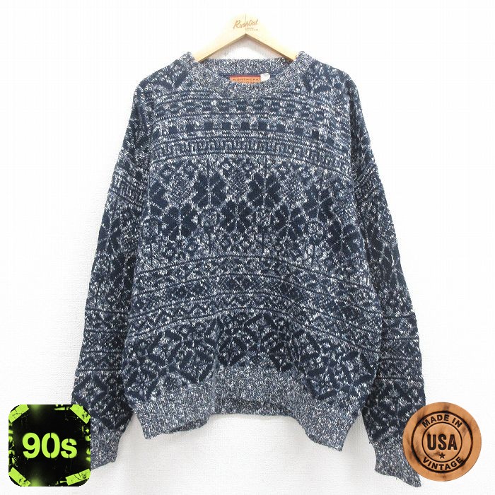 ノルディック 90s 長袖セーター 雪柄 ネイビー XL | 古着