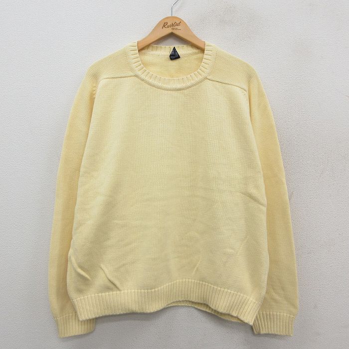 XL★古着 長袖 セーター メンズ 90年代 90s 大きいサイズ コットン クルーネック USA製 黄 イエロー 25oct09 中古 ニット トップス