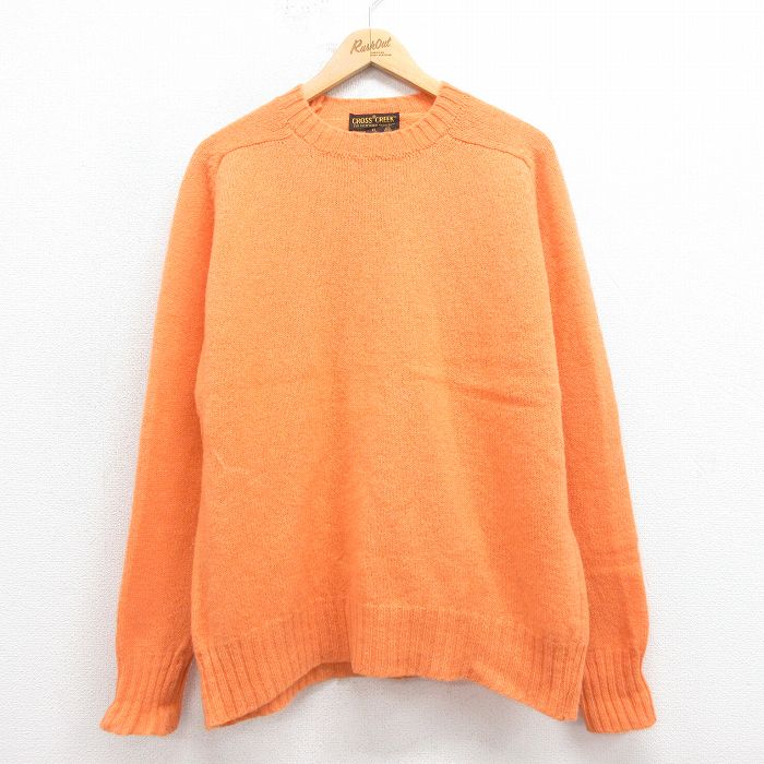 XL★古着 長袖 セーター メンズ 80年代 80s ウール クルーネック オレンジ 25oct09 中古 ニット トップス