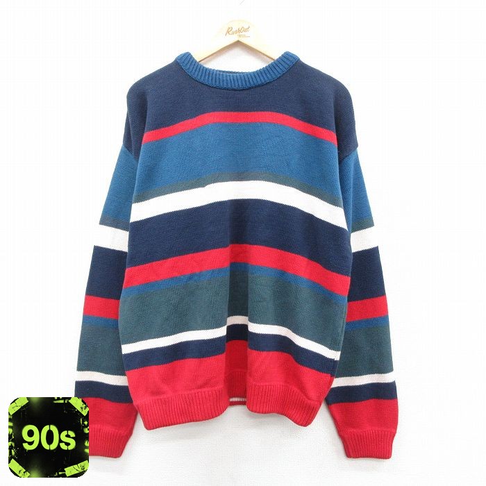 90s 長袖セーター ボーダー ネイビー XL | 古着