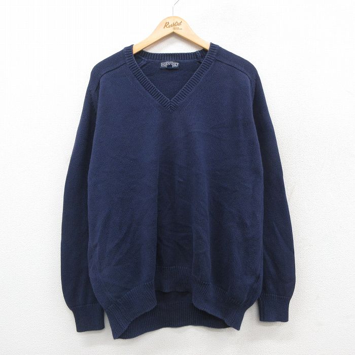 XL★古着 ランズエンド 長袖 セーター メンズ 90年代 90s 大きいサイズ コットン Vネック USA製 濃紺 ネイビー 【spe】 25oct09 中古 ニット トップス