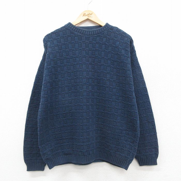 【50%OFF】90s 長袖セーター 手織り ネイビー L | 古着