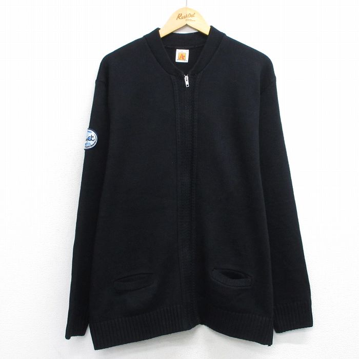 XL★古着 長袖 フルジップ ニット カーディガン メンズ 90年代 90s CITY 大きいサイズ アクリル USA製 黒 ブラック 【spe】 25oct10 中古 トップス