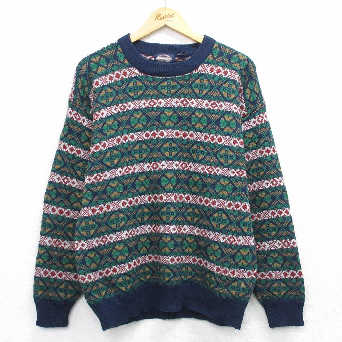 L★古着 タウンクラフト 長袖 セーター メンズ 90年代 90s クルーネック 濃紺他 ネイビー 【spe】 25oct10 中古 ニット トップス