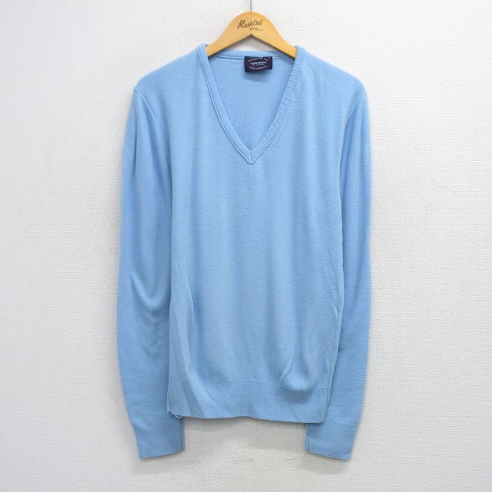 S★古着 長袖 セーター メンズ 90年代 90s アクリル Vネック USA製 薄紺 ネイビー 25oct10 中古 ニット トップス