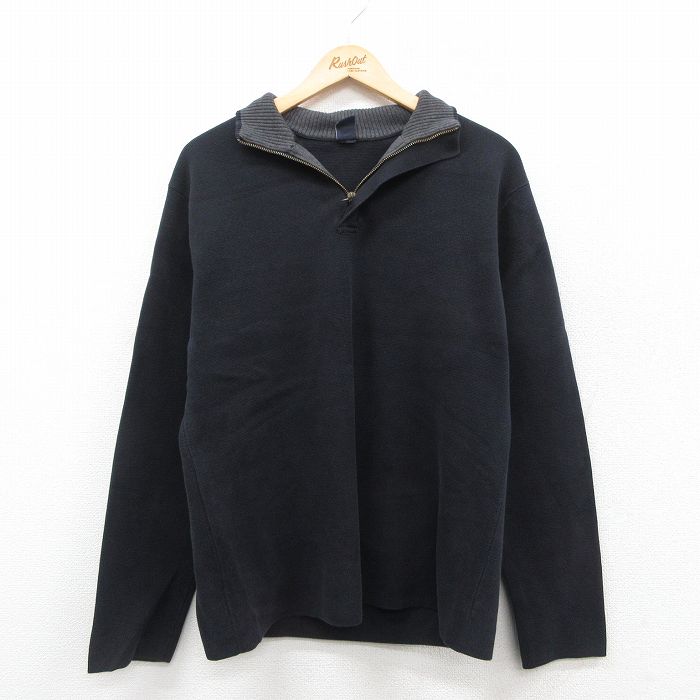 L★古着 ギャップ GAP 長袖 ハーフジップ セーター メンズ コットン 黒 ブラック 25oct10 中古 ニット トップス