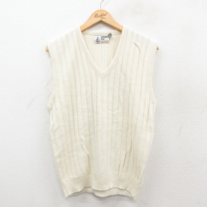 S★古着 ロンドンフォグ ニット ベスト メンズ 90年代 90s アクリル Vネック USA製 白系 ホワイト 25oct10 中古 トップス