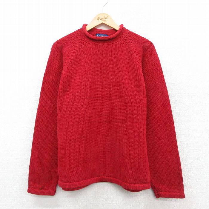 M★古着 ジェイクルー J.CREW 長袖 セーター メンズ 00年代 00s ラグラン コットン モックネック ハイネック 赤 レッド 25oct10 中古 ニット トップス