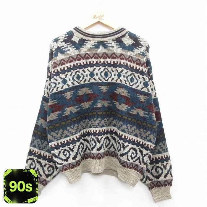 シアーズ 90s 長袖セーター ネイティブ柄 ネイビー XL | 古着