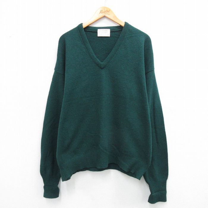 XL★古着 長袖 セーター メンズ 80年代 80s ラムウール Vネック USA製 緑 グリーン 25oct10 中古 ニット トップス