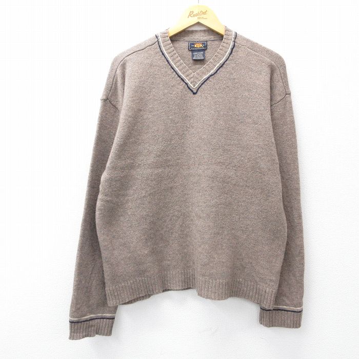 L★古着 ルート66 長袖 セーター メンズ 00年代 00s 無地 ラムウール Vネック ベージュ カーキ 25oct11 中古 ニット トップス