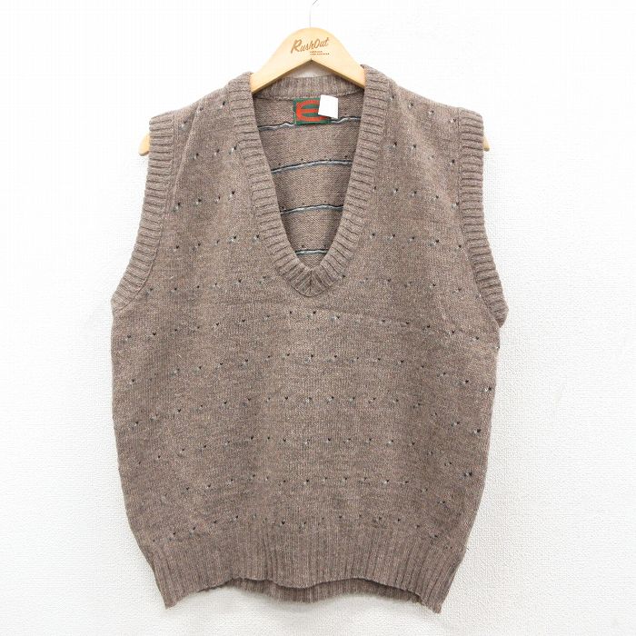 M★古着 ニット ベスト メンズ 90年代 90s ウール Vネック USA製 茶 ブラウン 25oct14 中古 トップス