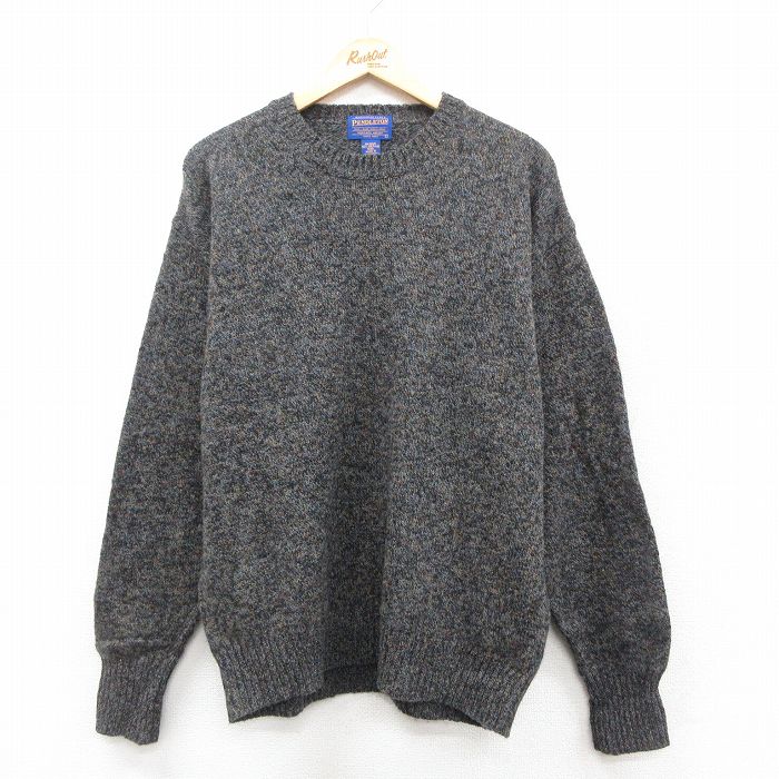 XL★古着 ペンドルトン PENDLETON 長袖 セーター メンズ シェットランドウール クルーネック グレー他 25oct14 中古 ニット トップス