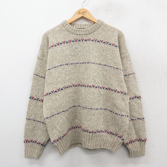 L★古着 エディーバウアー 長袖 セーター メンズ 90年代 90s ウール クルーネック ベージュ カーキ 【spe】 25oct14 中古 ニット トップス