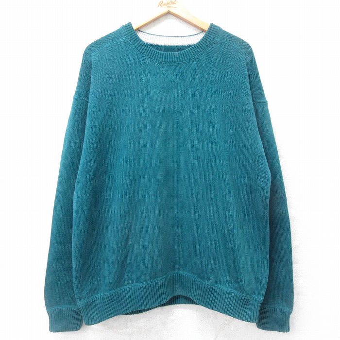 XL★古着 エディーバウアー 長袖 セーター メンズ 90年代 90s コットン クルーネック 青緑 25oct15 中古 ニット トップス
