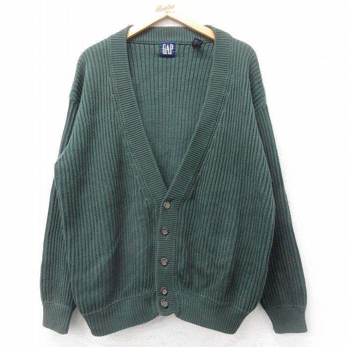 XL★古着 ギャップ GAP 長袖 ニット カーディガン メンズ 90年代 90s コットン 緑 グリーン 【spe】 25oct15 中古 トップス